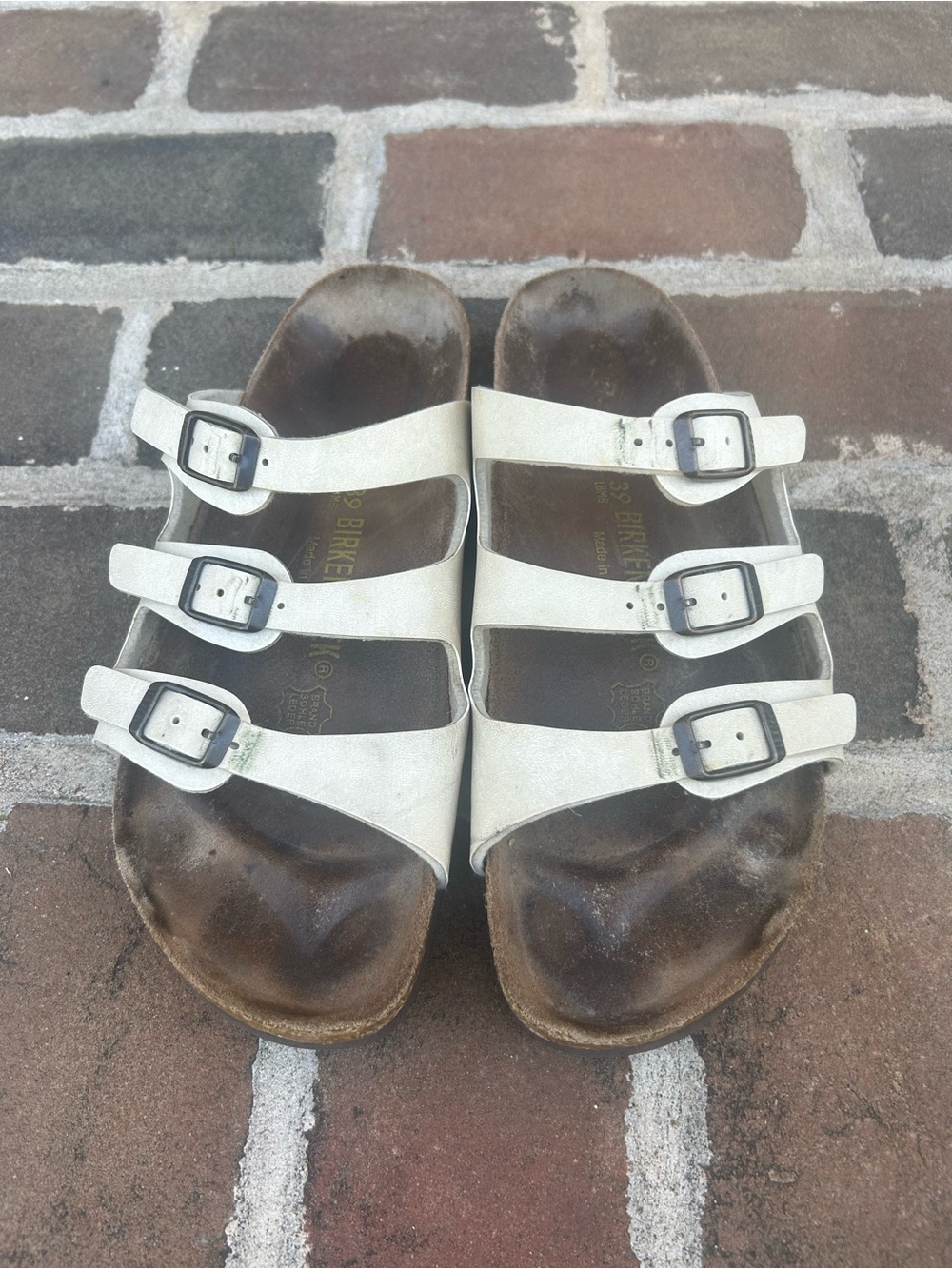 Birkenstock Florida Triple Strap Cream Flat Sandals 39 8 N